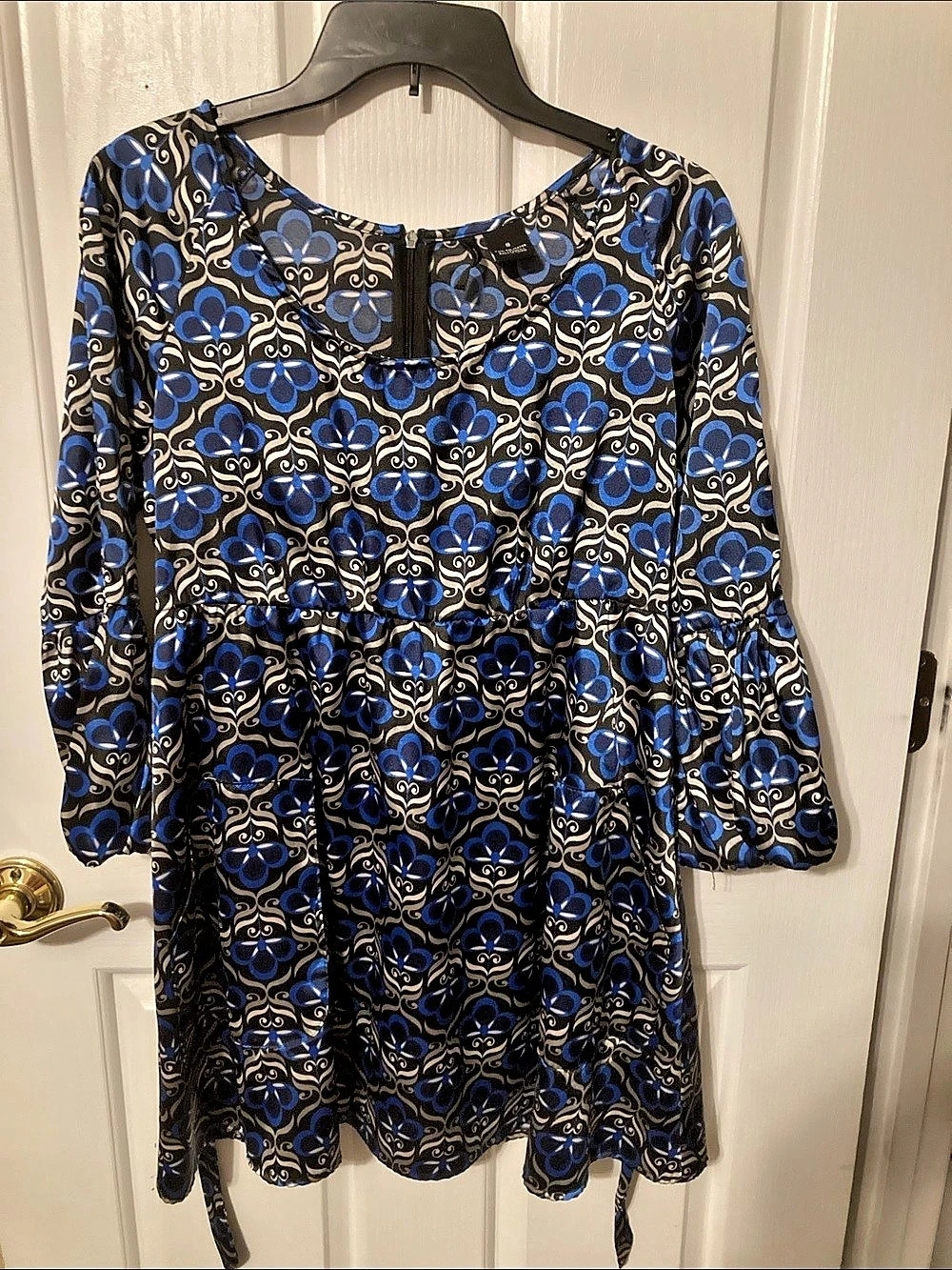 New Directions Geometric Mini Dress in Blue/Black/White, Size Small - Picture 2 of 5
